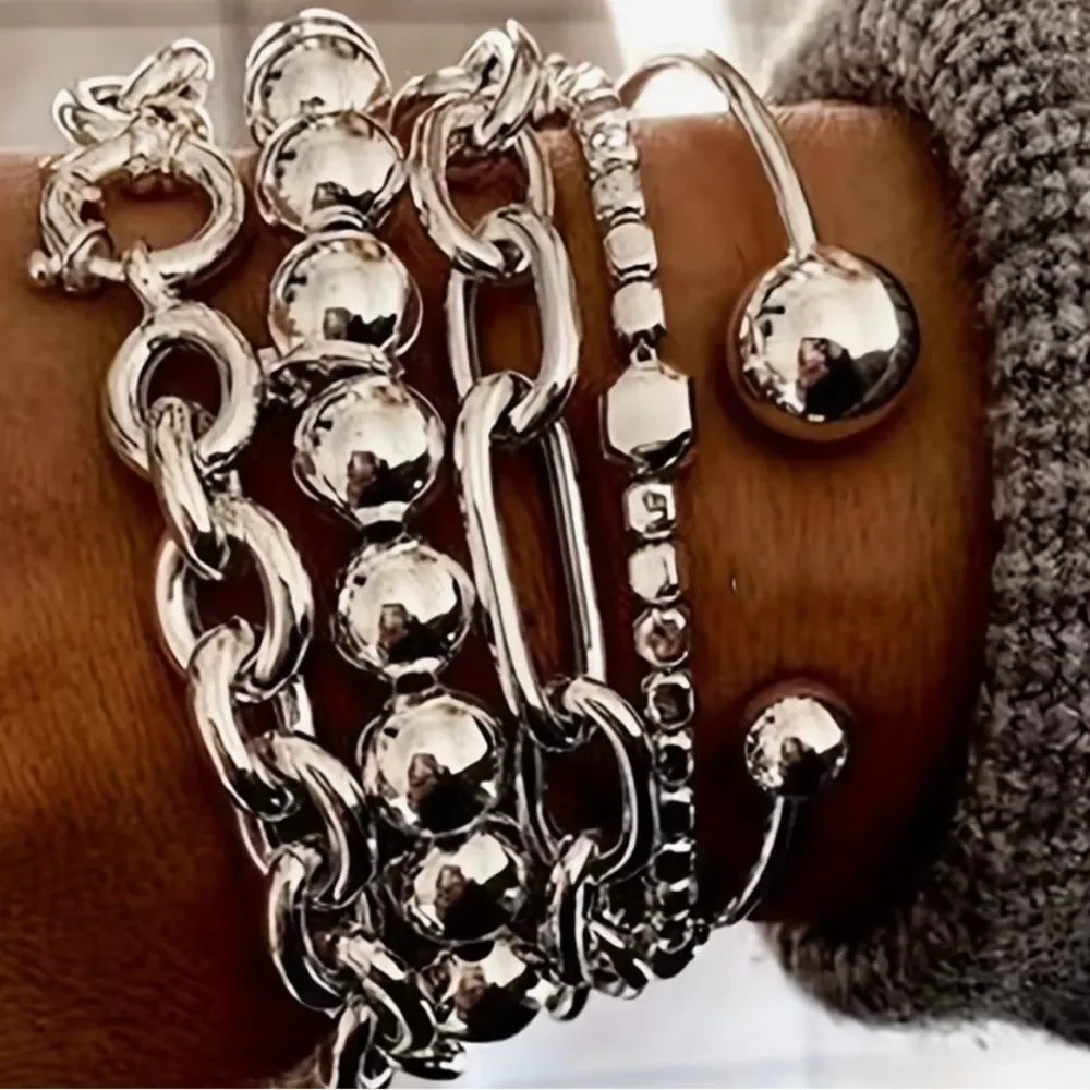 🩶 NEW Sterling Silver Plated MultiChain Bracelet Stack Women's Silver Bracelet 🩶